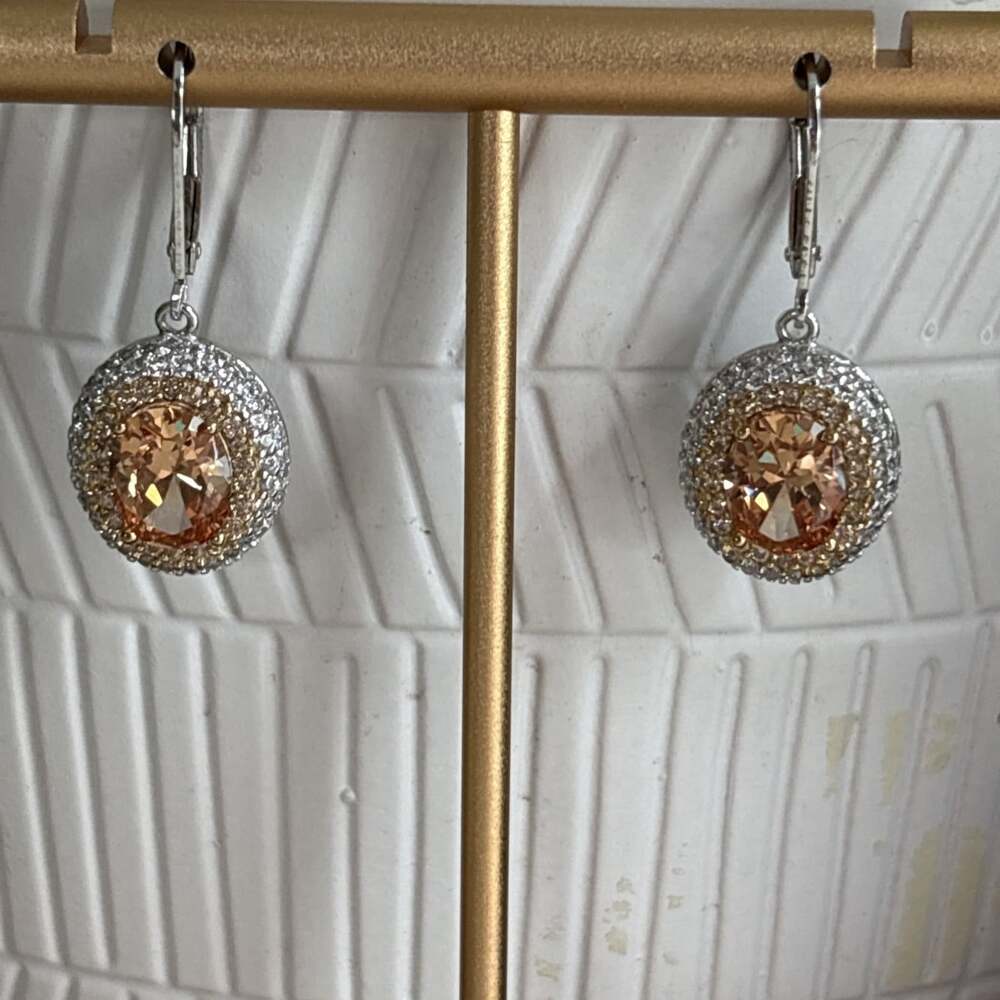 5.10 ct Lab Created Orange Sapphire Sterling Silver Halo Dangle Earrings 925